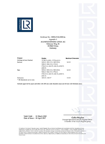 英国劳氏船级社船用铝合金精炼及半制品、-型材、棒材和挤压件制造商认证